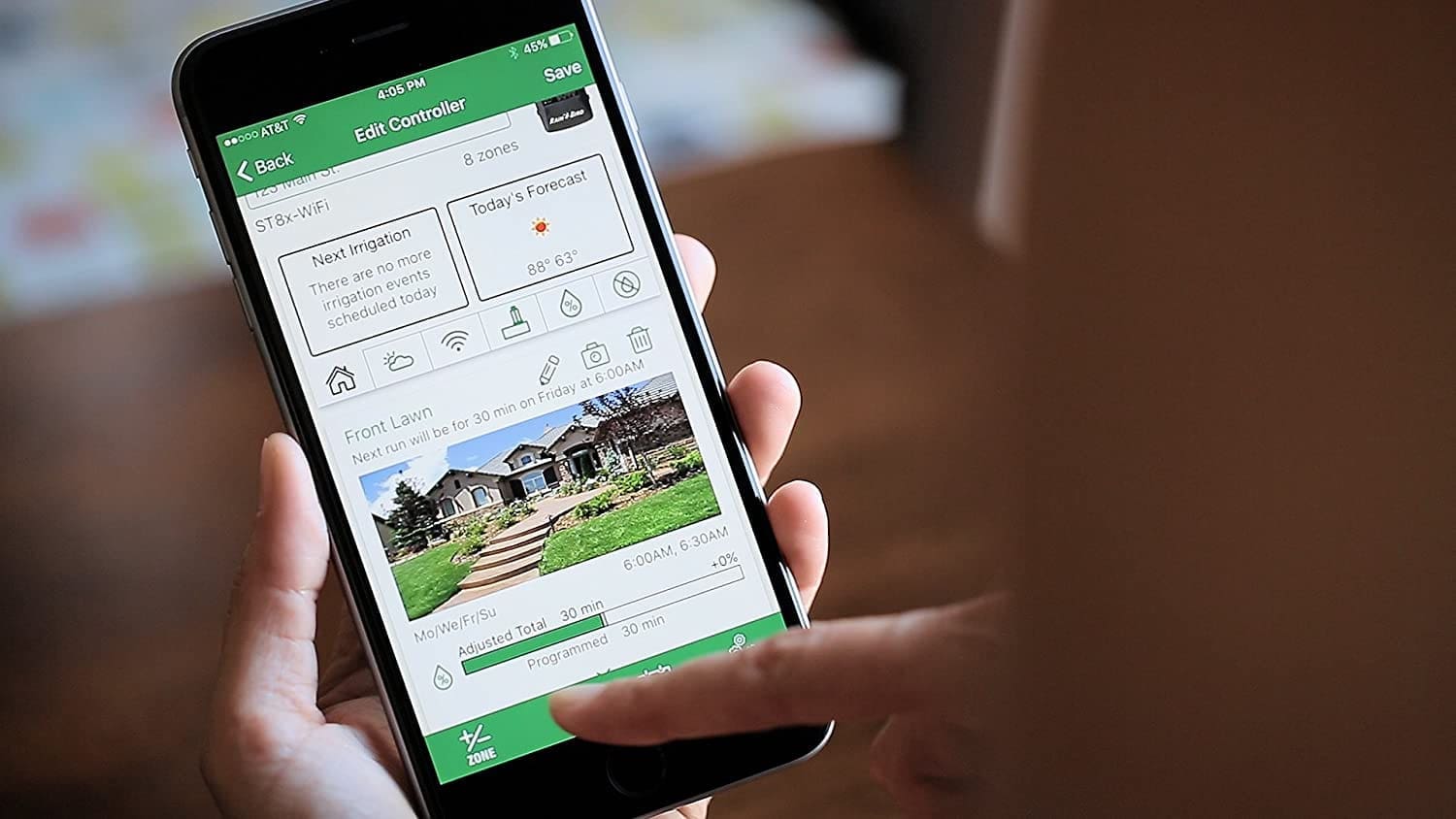 smart irrigation user interface on a mobile phone 
