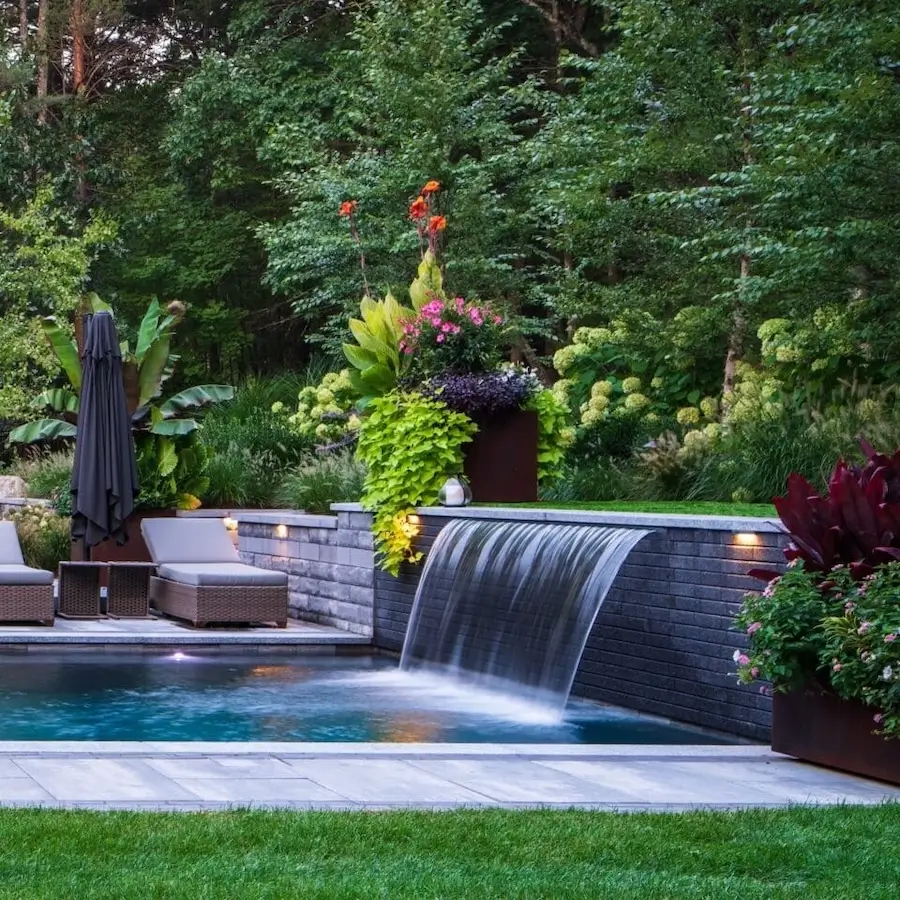 waterfall landscape design in concord, ma