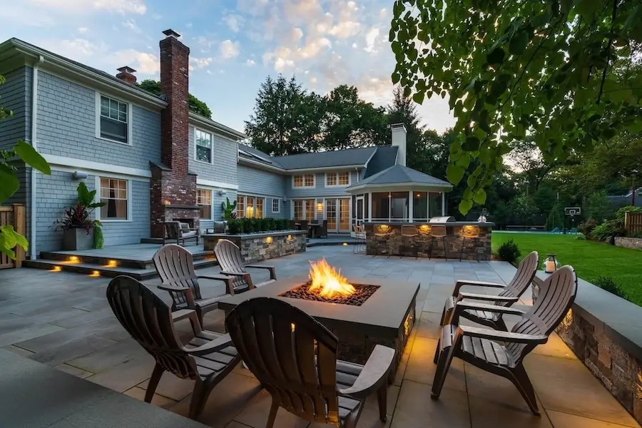 outdoor fire pit and stone masonry in wayland, ma